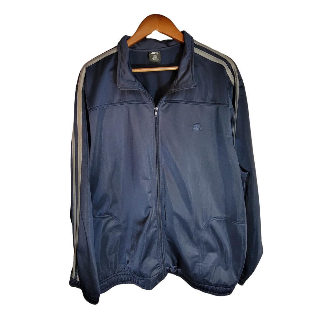 Starter Navy Blue Gray Triple Stripe Full Zip Track Jacket Men's Size 3XL 54-56‎